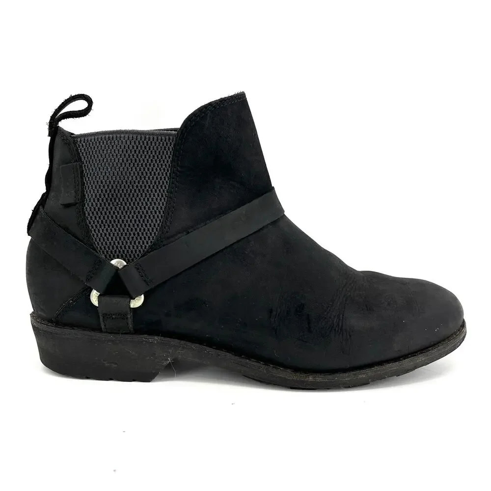 Teva Ellery‎ Women's black leather waterproof harness ankle boots (8.5)